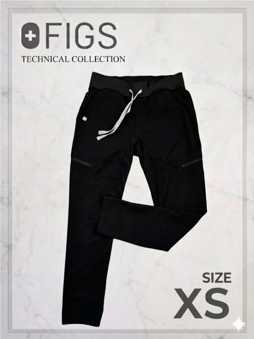 FIGS Technical Collection Women’s Black Straight‎ Leg Cargo Scrub Pants - XS